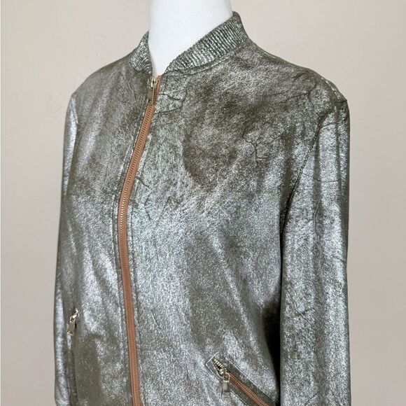 Zara Woman Silver Foiled Metallic Bomber Jacket Size S - Picture 7 of 16